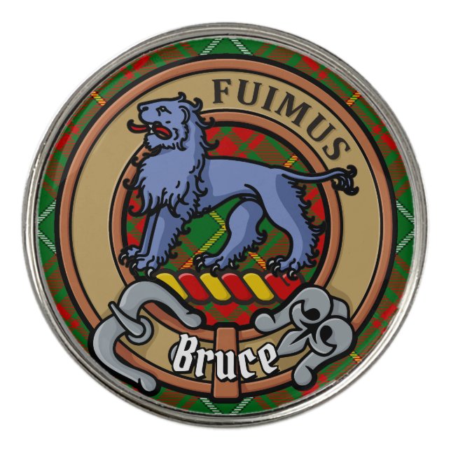Clan Bruce Crest over Hunting Tartan Golf Ball Marker (Front)