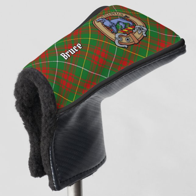 Clan Bruce Crest over Hunting Tartan Golf Head Cover (3/4 Front)