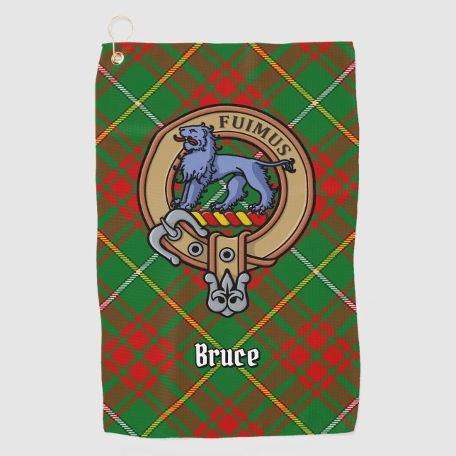 Clan Bruce Crest over Hunting Tartan Golf Towel (Front)