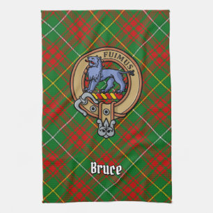 Clan Bruce Crest over Hunting Tartan Kitchen Towel