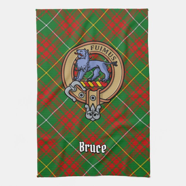 Clan Bruce Crest over Hunting Tartan Kitchen Towel (Vertical)