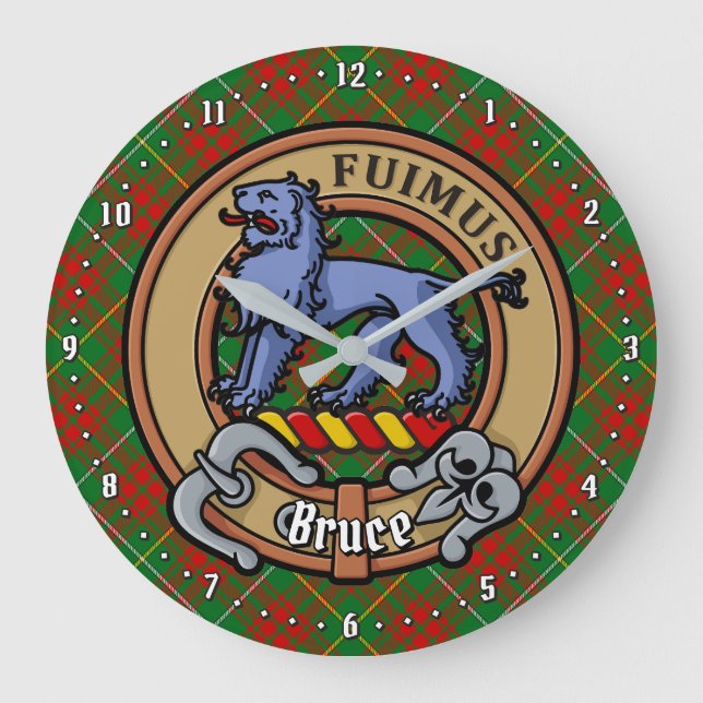 Clan Bruce Crest over Hunting Tartan Large Clock (Front)
