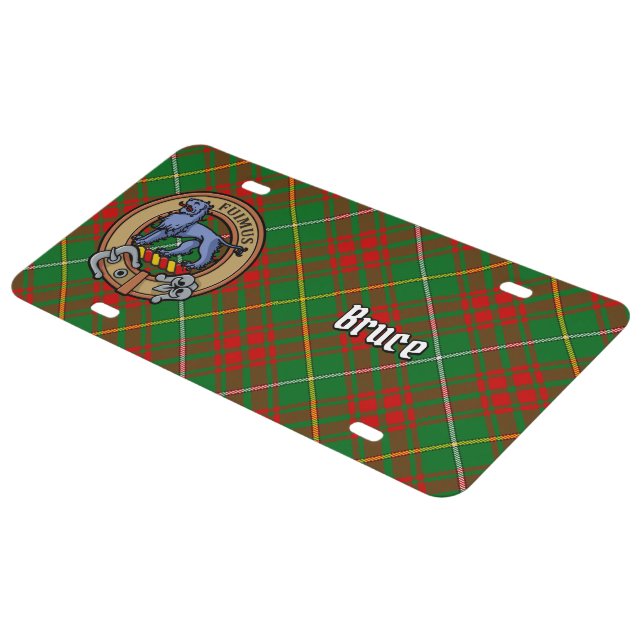 Clan Bruce Crest over Hunting Tartan License Plate (Side)