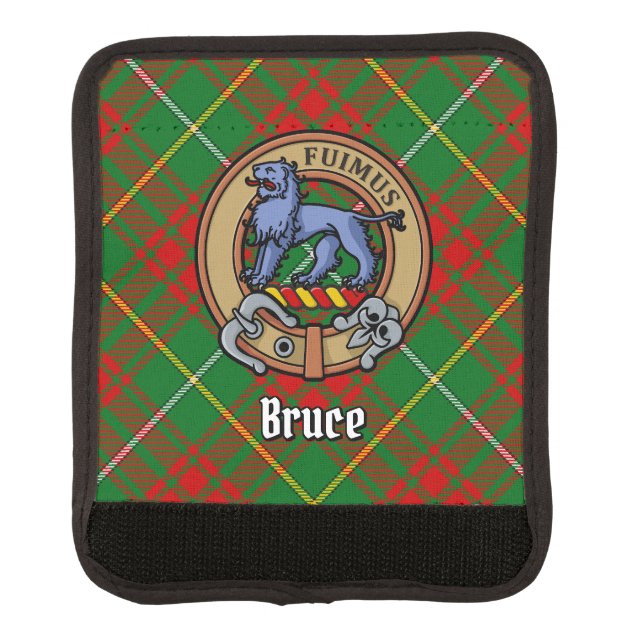 Clan Bruce Crest over Hunting Tartan Luggage Handle Wrap (Front)