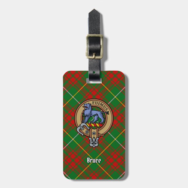Clan Bruce Crest over Hunting Tartan Luggage Tag (Front Vertical)
