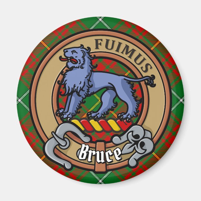 Clan Bruce Crest over Hunting Tartan Magnet (Front)