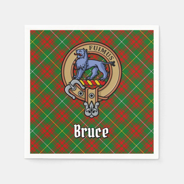 Clan Bruce Crest over Hunting Tartan Napkins (Front)