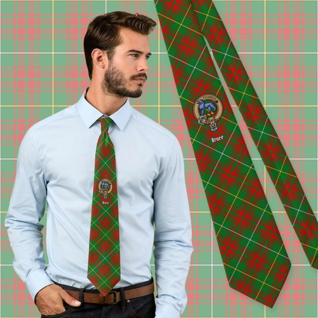 Clan Bruce Crest over Hunting Tartan Neck Tie (Creator Uploaded)