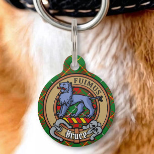 Clan Bruce Crest over Hunting Tartan Pet ID Tag