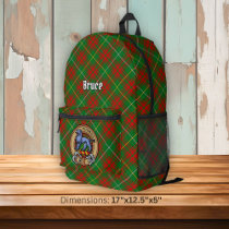 Clan Bruce Crest over Hunting Tartan Printed Backpack