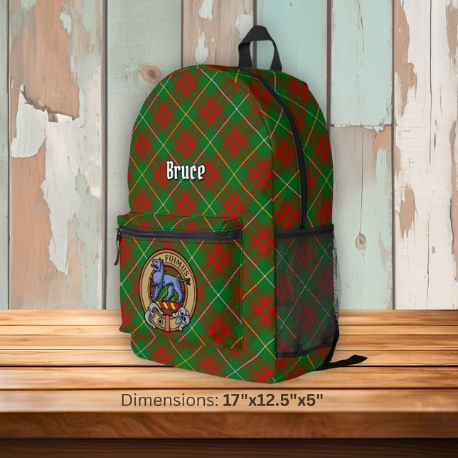 Clan Bruce Crest over Hunting Tartan Printed Backpack (Creator Uploaded)