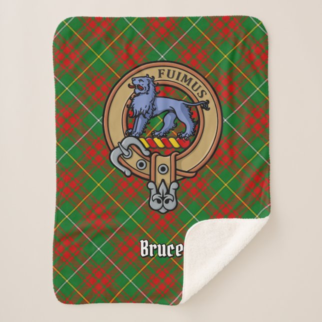 Clan Bruce Crest over Hunting Tartan Sherpa Blanket (Front)