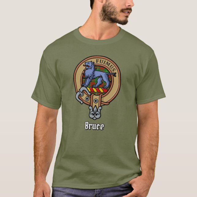 Clan Bruce Crest over Hunting Tartan T-Shirt (Front)