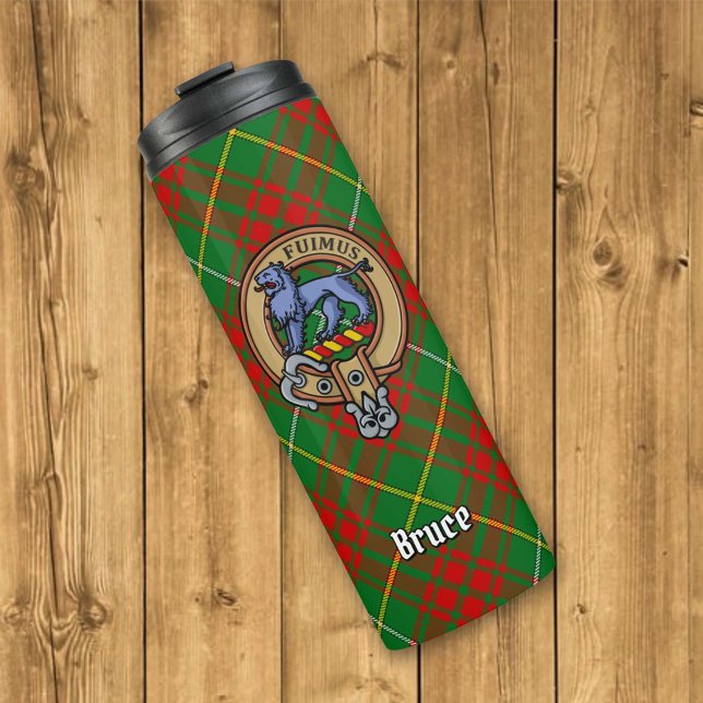 Clan Bruce Crest over Hunting Tartan Thermal Tumbler (Creator Uploaded)
