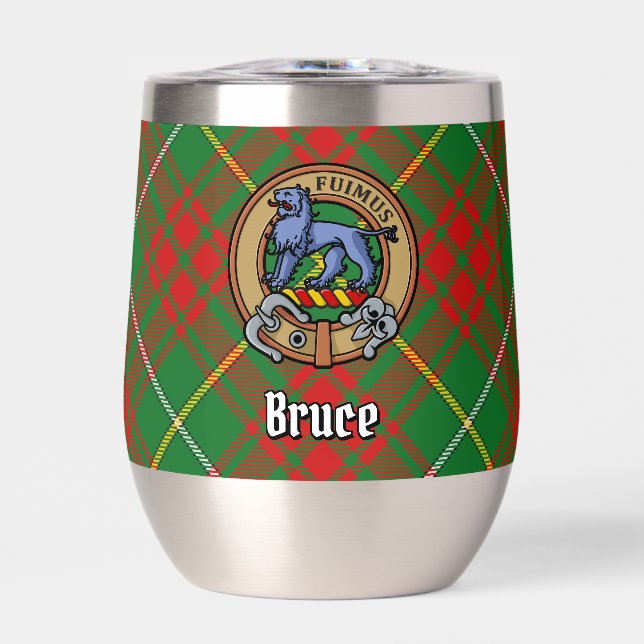 Clan Bruce Crest over Hunting Tartan Thermal Wine Tumbler (Front)