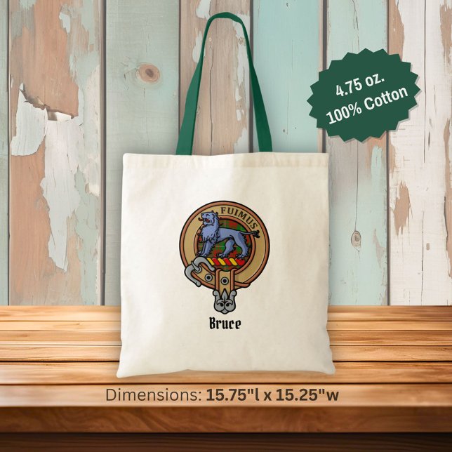 Clan Bruce Crest over Hunting Tartan Tote Bag (Creator Uploaded)