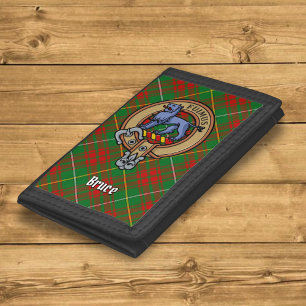 Clan Bruce Crest over Hunting Tartan Tri-fold Wallet