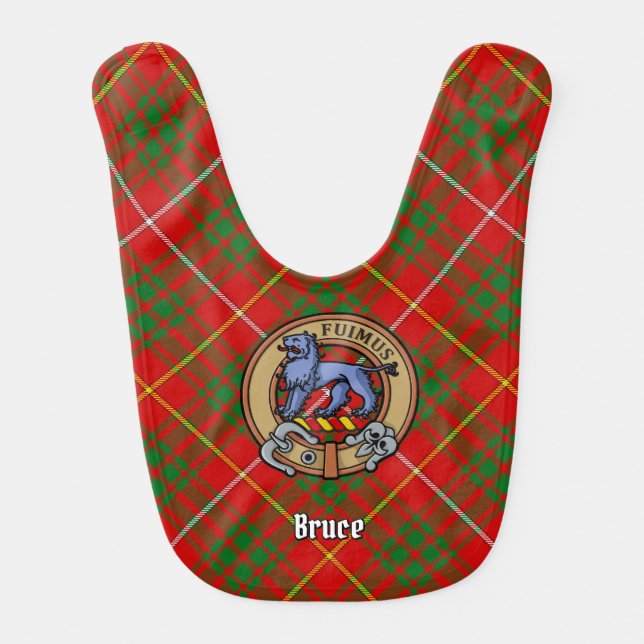 Clan Bruce Crest over Tartan Baby Bib (Front)