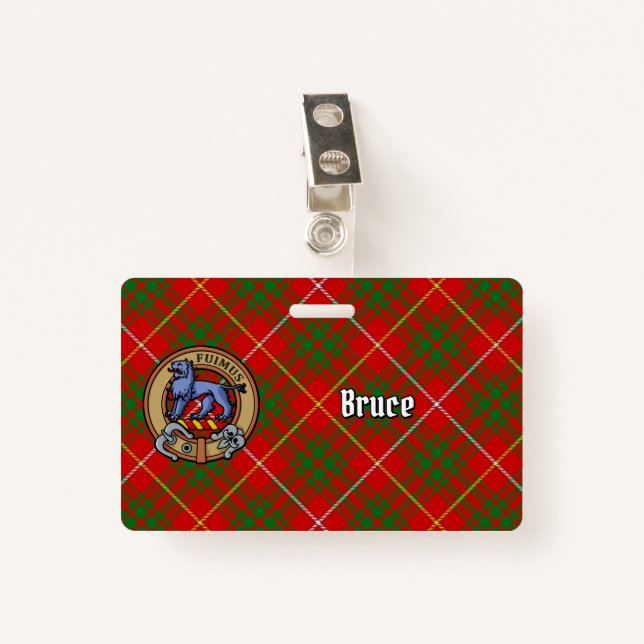 Clan Bruce Crest over Tartan Badge (Front with Clip)