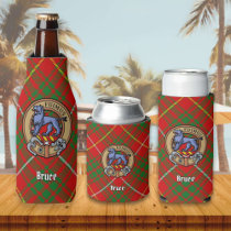 Clan Bruce Crest over Tartan Bottle Cooler