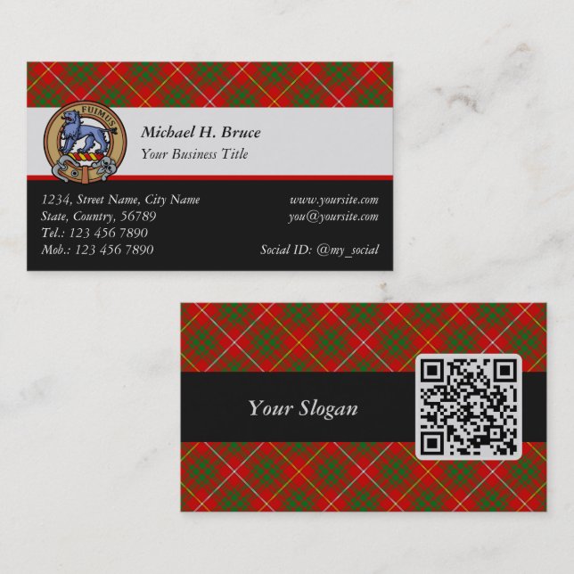 Clan Bruce Crest over Tartan Business Card (Front/Back)