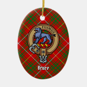 Clan Bruce Crest over Tartan Ceramic Ornament