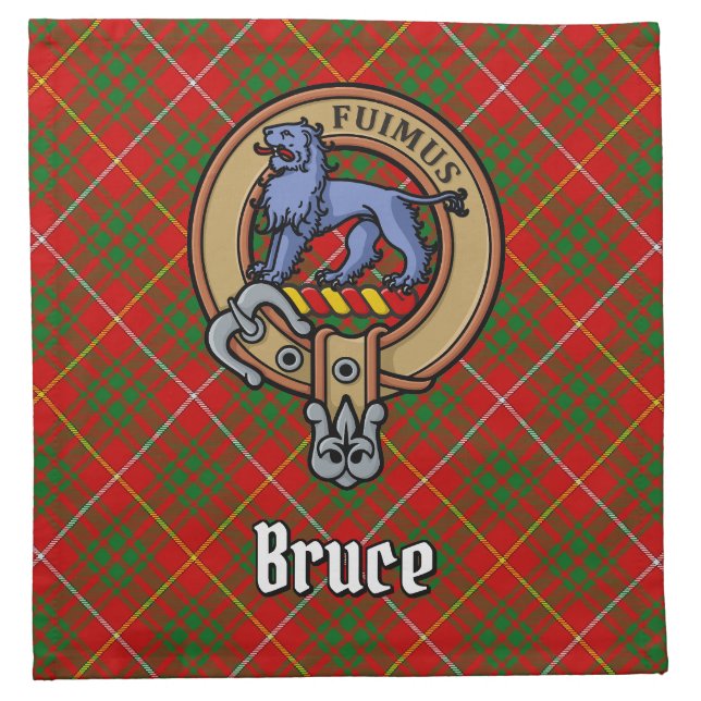 Clan Bruce Crest over Tartan Cloth Napkin (Front)