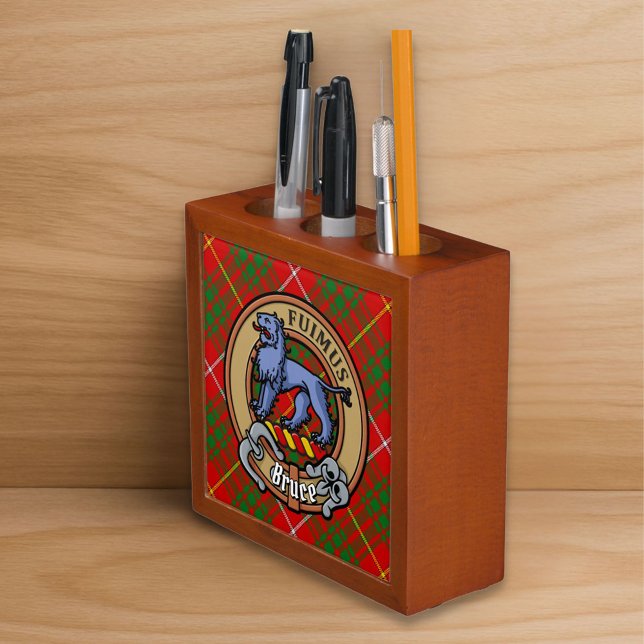 Clan Bruce Crest over Tartan Desk Organizer (Creator Uploaded)