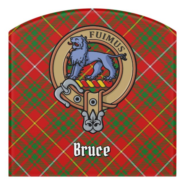 Clan Bruce Crest over Tartan Door Sign (Contour Front)