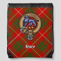 Clan Bruce Crest over Tartan Drawstring Bag