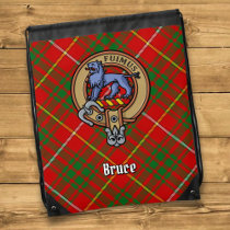 Clan Bruce Crest over Tartan Drawstring Bag