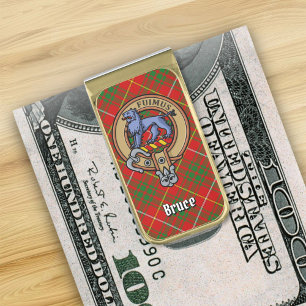 Clan Bruce Crest over Tartan Gold Finish Money Clip
