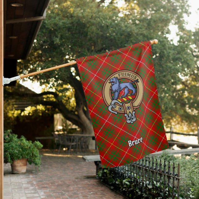 Clan Bruce Crest over Tartan House Flag (In SItu)