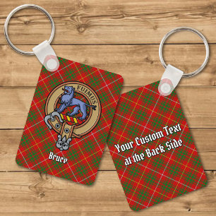 Clan Bruce Crest over Tartan Keychain