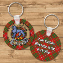Clan Bruce Crest over Tartan Keychain
