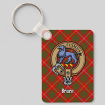 Clan Bruce Crest over Tartan Keychain