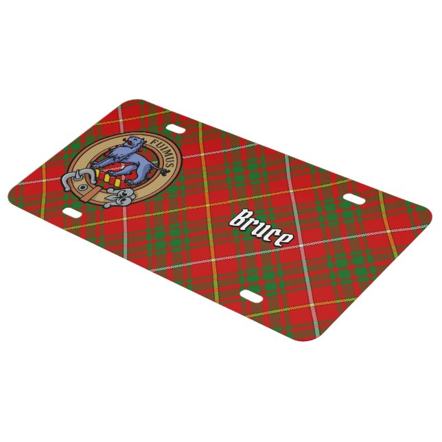 Clan Bruce Crest over Tartan License Plate (Side)