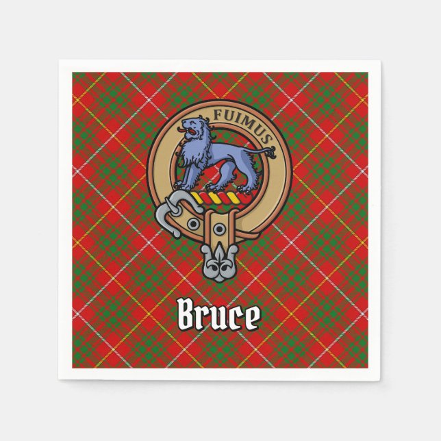Clan Bruce Crest over Tartan Napkins (Front)