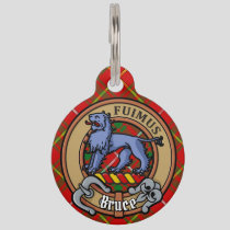 Clan Bruce Crest over Tartan Pet ID Tag