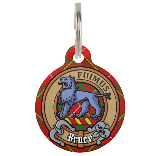 Clan Bruce Crest over Tartan Pet ID Tag (Front)