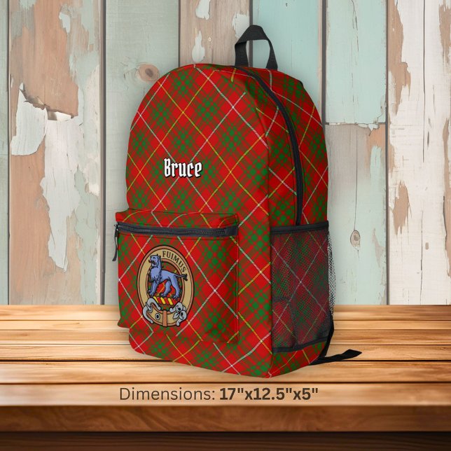 Clan Bruce Crest over Tartan Printed Backpack (Creator Uploaded)