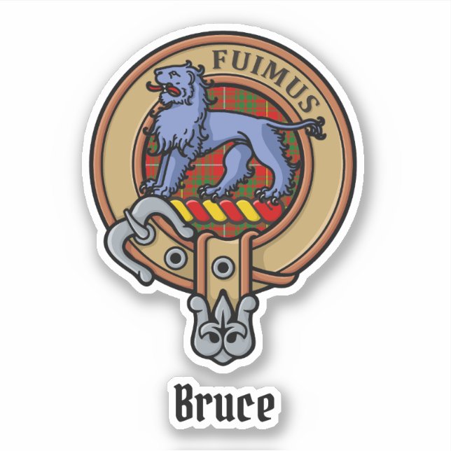 Clan Bruce Crest over Tartan Sticker (Front)