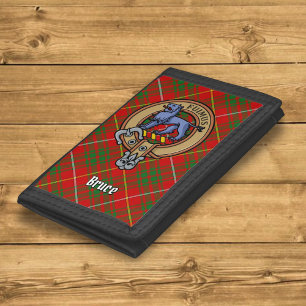 Clan Bruce Crest over Tartan Tri-fold Wallet