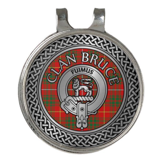 Clan Bruce Crest & Tartan Knot Golf Hat Clip (Front)