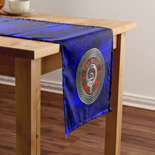 Clan Bruce Crest & Tartan Knot Short Table Runner (In Situ)
