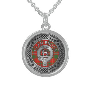 Clan Bruce Crest & Tartan Knot Sterling Silver Necklace
