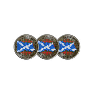 Clan Bruce Tartan Knot & Flag Golf Ball Marker
