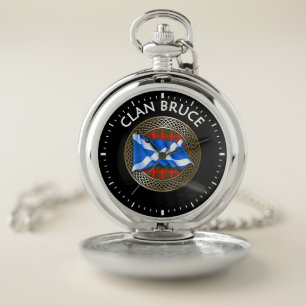 Clan Bruce Tartan Knot & Flag Pocket Watch
