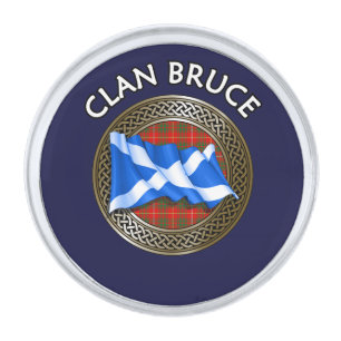 Clan Bruce Tartan Knot & Flag Silver Finish Lapel Pin