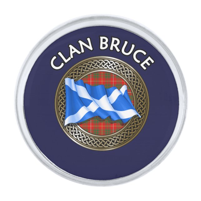 Clan Bruce Tartan Knot & Flag Silver Finish Lapel Pin (Front)